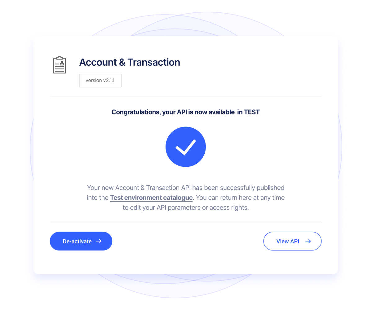 A success message demonstrating that an API has been created