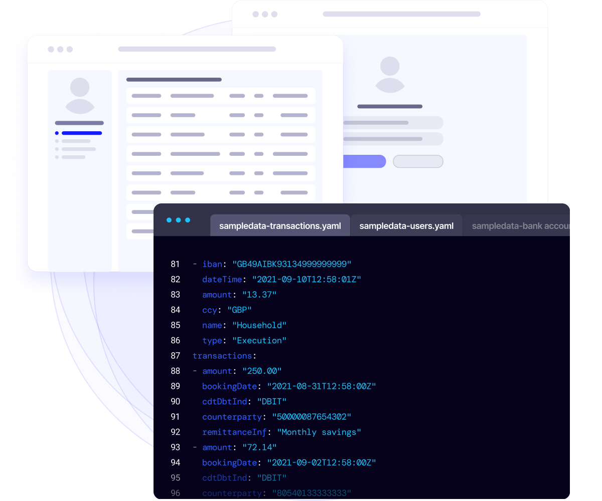 A series of screenshots and graphics demonstrating a wide variety of realistic data available in the Oolys platform