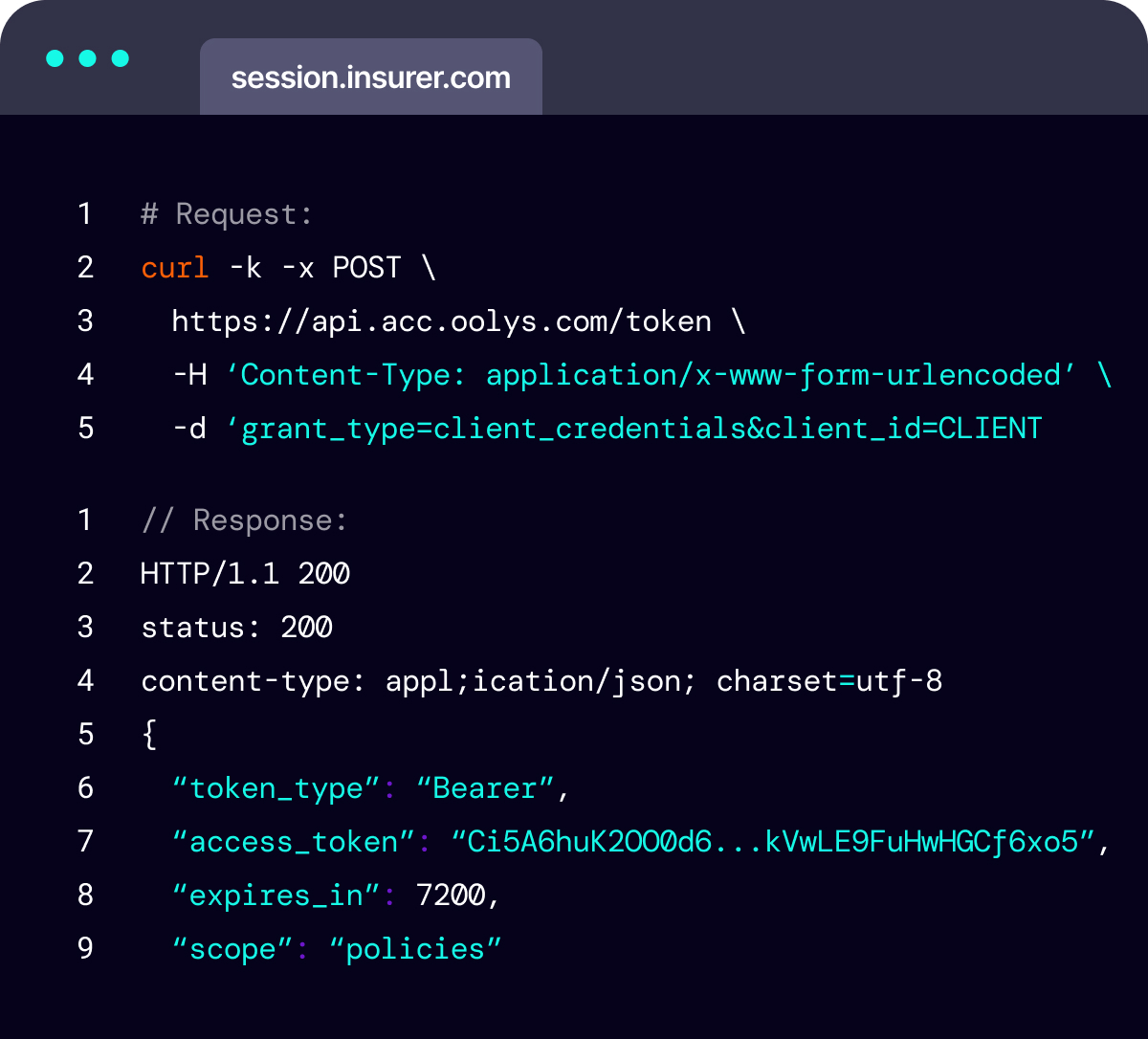 Code snippet demonstrating an Insurance quote being retrieved via an API call