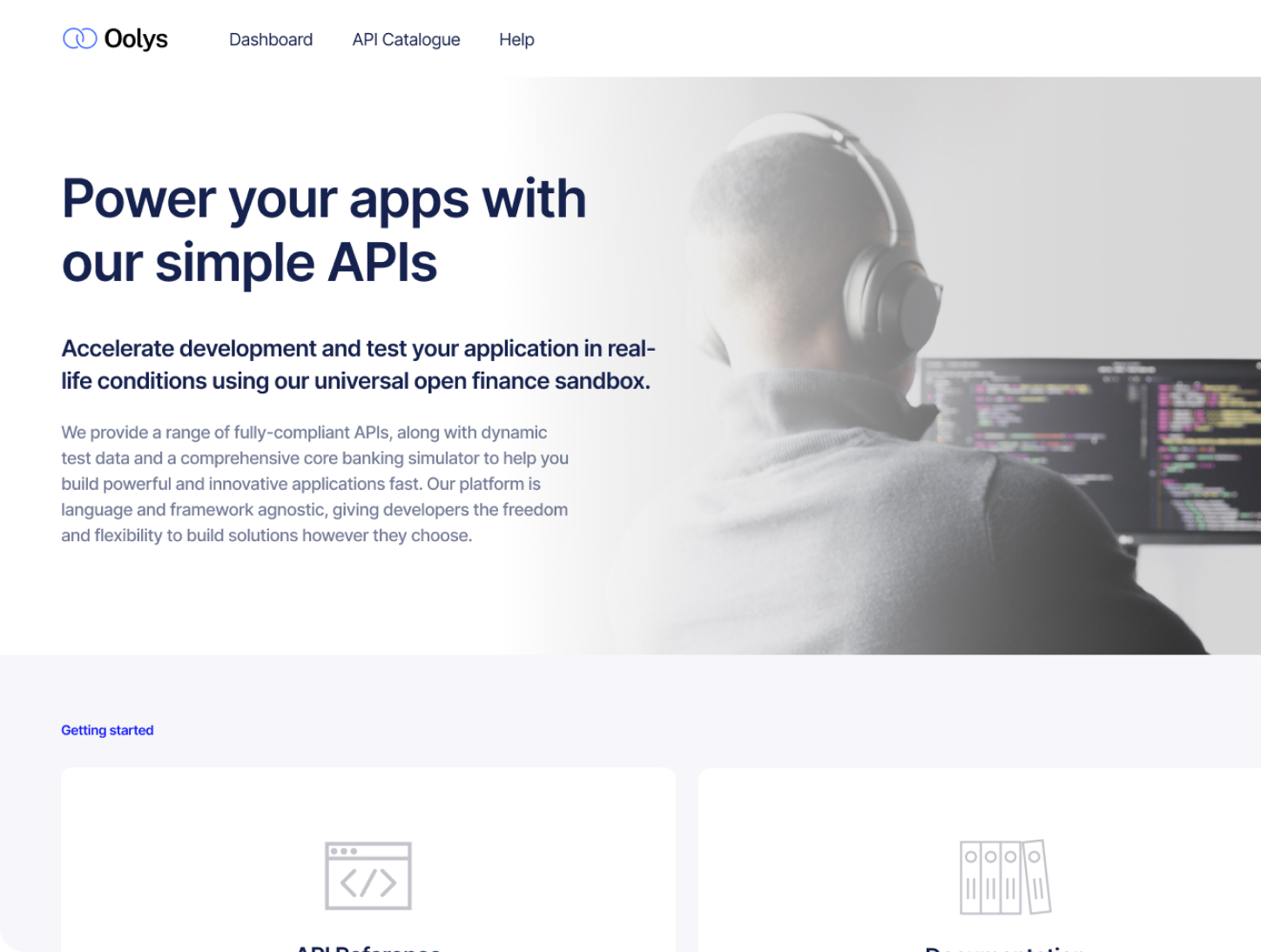A homepage of a developer portal featuring an image of a developer